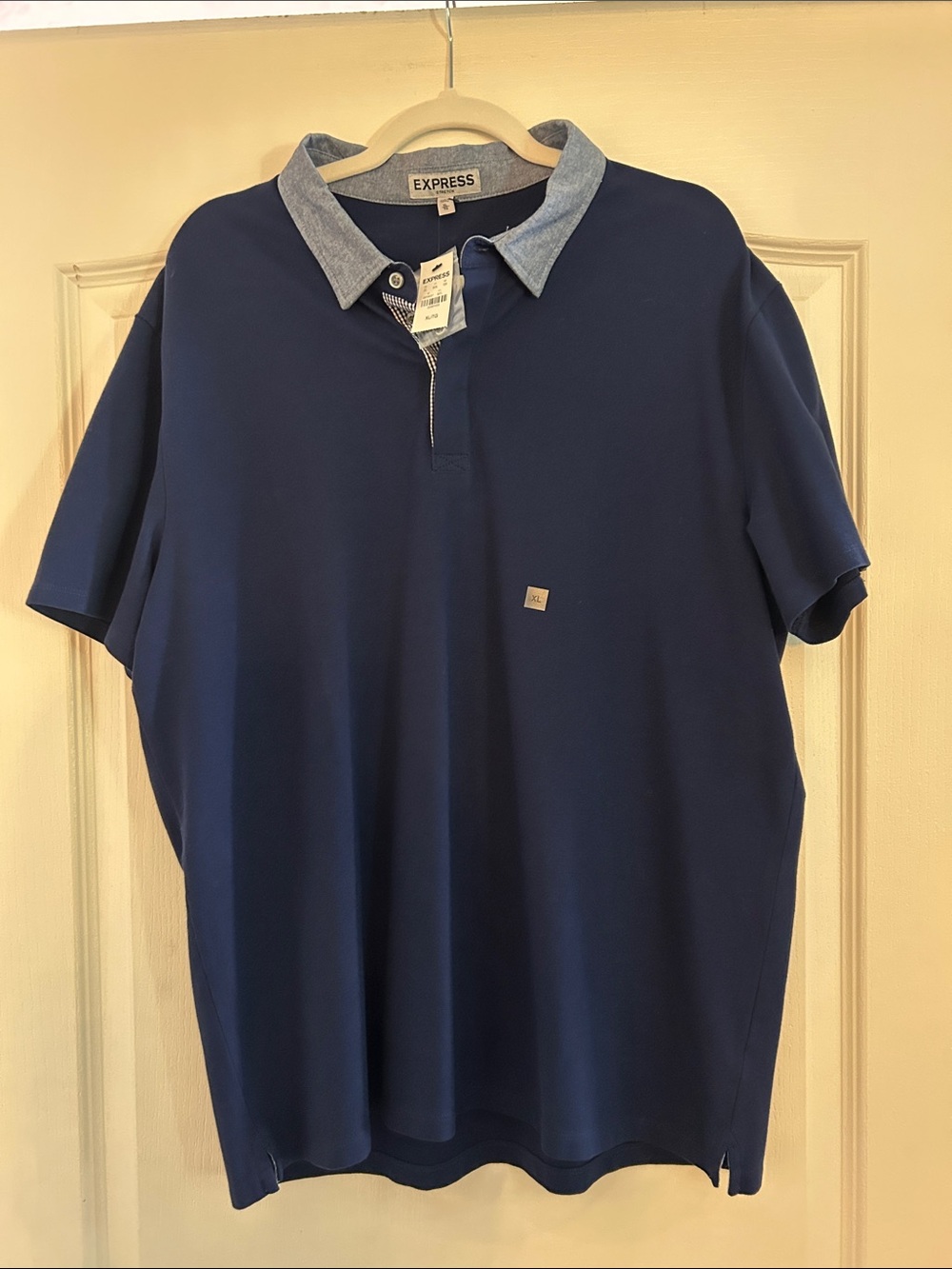 Express Men’s Navy Polo with Light Blue Collar